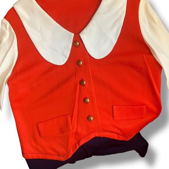 Vintage Mod Red White Blue Dress w/ Peter Pan Collar & Bronze Buttons - Picture 12 of 12